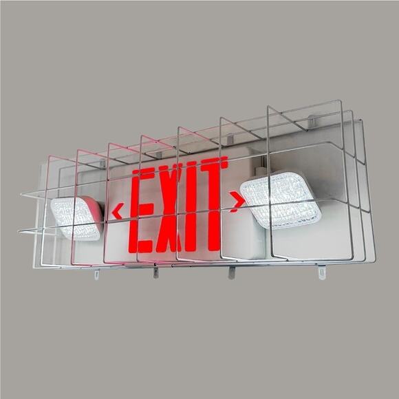 Exit Sign Combo with Steel Cage, Square LED Light, Wall Mounted Emergency Exit - Picture 3 of 5